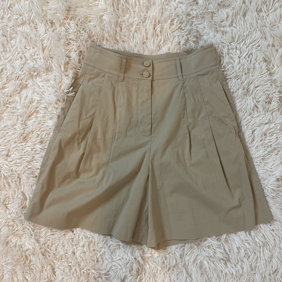 Rebecca Taylor pleated Bermuda high rise shorts pockets cotton blend SZ 00 cream - Picture 1 of 7